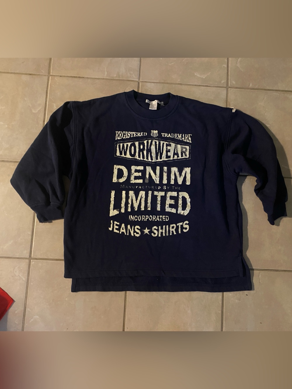 Vintage 90s The Limited Denim Workwear Crewneck Pullover Sweatshirt - Navy Blue